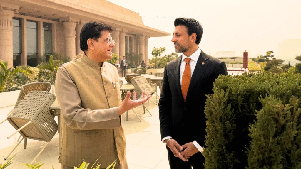Piyush Goyal and Maninder Sidhu at the 7th India-Canada Trade Dialogue in New Delhi