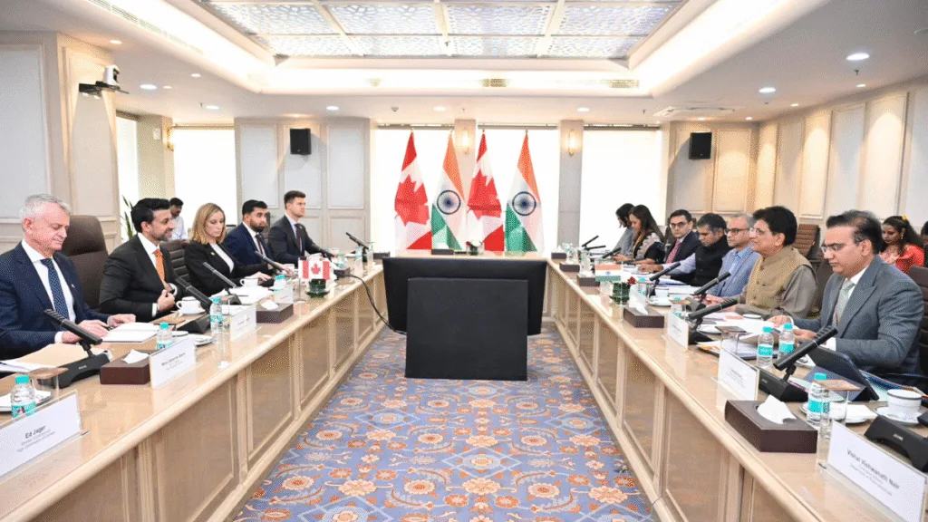 Piyush Goyal and Maninder Sidhu at the 7th India-Canada Trade Dialogue in New Delhi