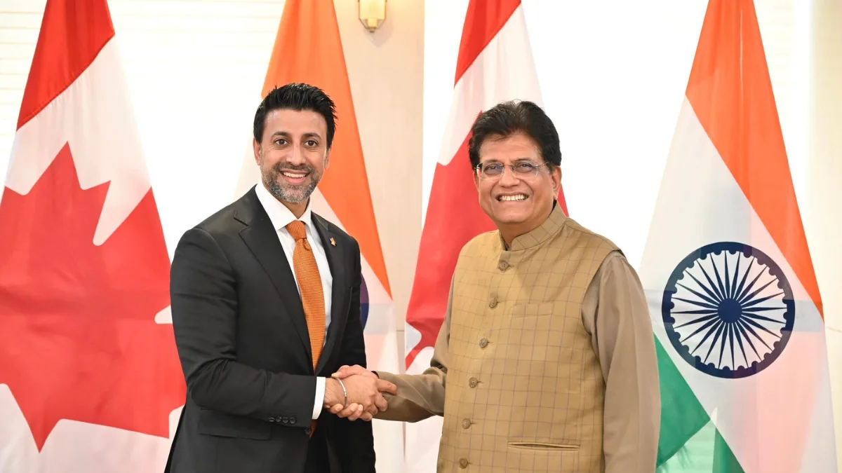 Piyush Goyal and Maninder Sidhu at the 7th India-Canada Trade Dialogue in New Delhi