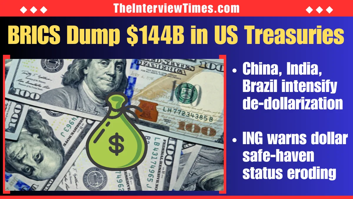 TheInterviewTimes.com Home Page 3 BRICS De-Dollarization Accelerates as China, India, Brazil Dump $144 Billion in US Treasuries