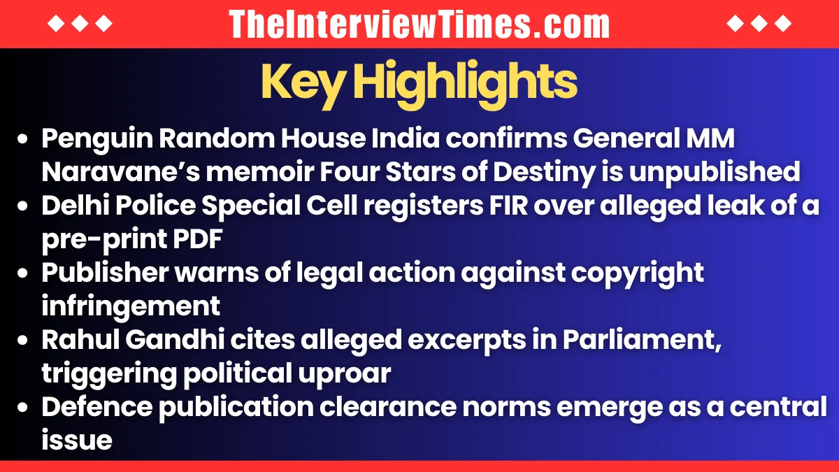 Naravane Memoir Controversy Triggers Legal Action, Police Probe, and Parliament Uproar