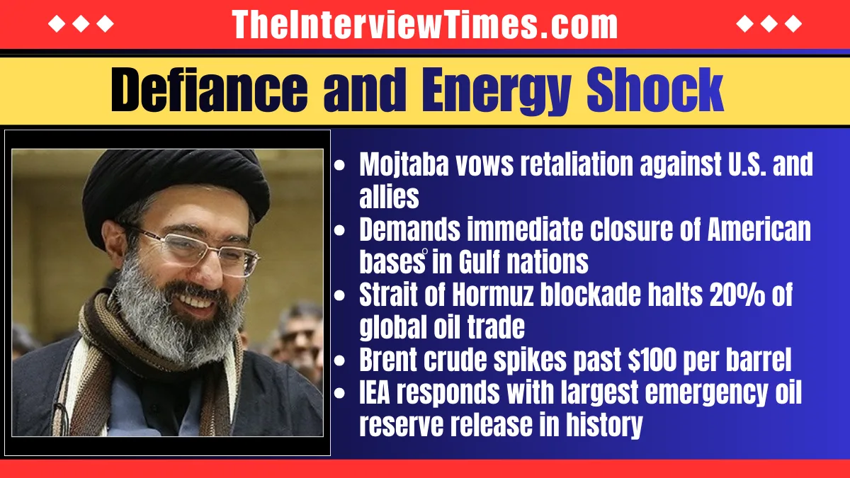 Mojtaba Khamenei new Iran Supreme Leader delivering first speech amid Strait of Hormuz oil crisis 2026