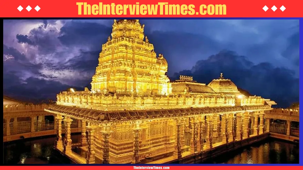 Sri Lakshmi Narayani Golden Temple illuminated during evening darshan in Vellore Tamil Nadu