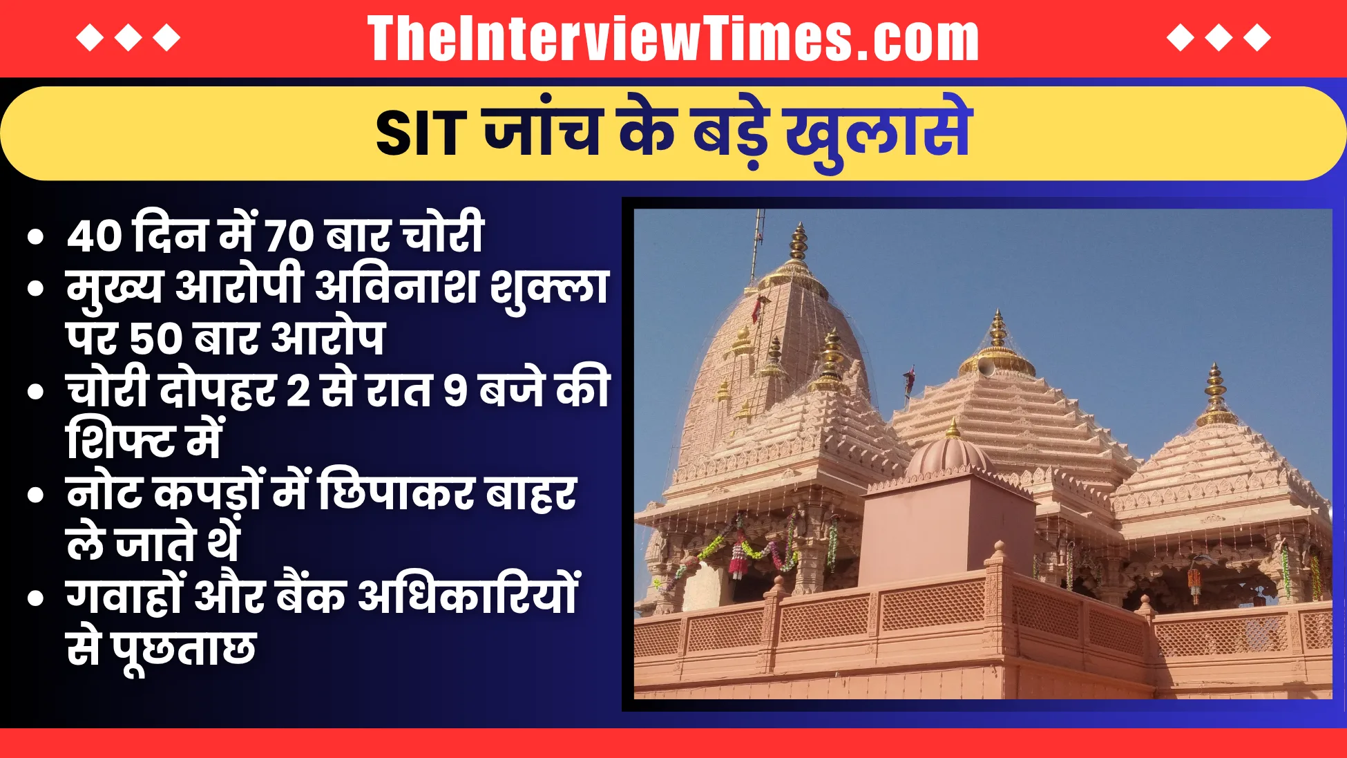 अयोध्या राम मंदिर चढ़ावा चोरी मामला: सुप्रीम कोर्ट की सख्ती से लेकर SIT जांच तक, जानिए अब तक क्या-क्या हुआ? 2 अयोध्या राम मंदिर चढ़ावा चोरी मामला: सुप्रीम कोर्ट की सख्ती से लेकर SIT जांच तक, जानिए अब तक क्या-क्या हुआ?